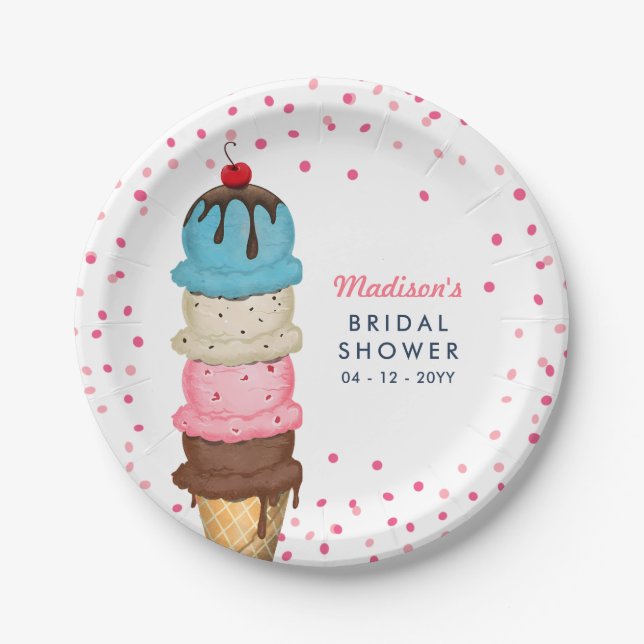 Summer Ice Cream Modern Bridal Shower Paper Plates (Front)