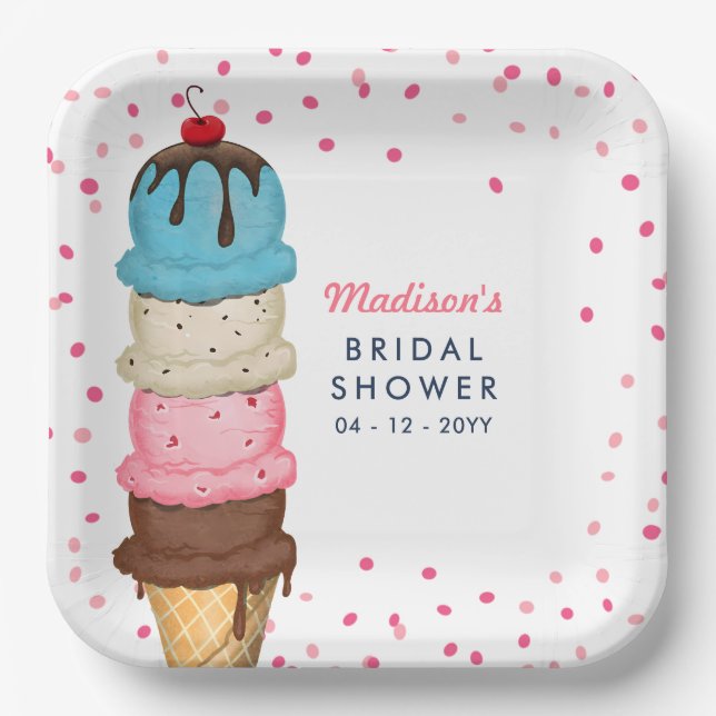 Summer Ice Cream Modern Bridal Shower Paper Plates (Front)