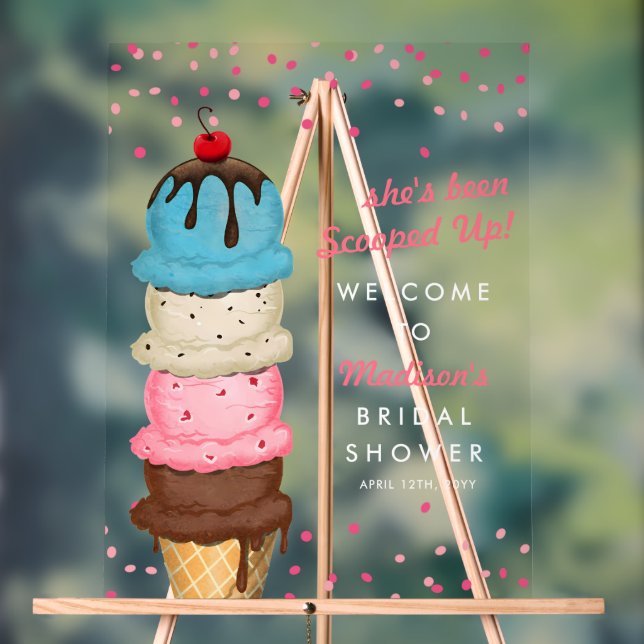 Summer Ice Cream Modern Watercolor Bridal Shower Acrylic Sign (Neutral)