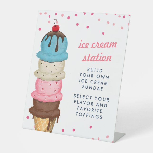 Summer Ice Cream Modern Watercolor Bridal Shower Pedestal Sign (Front)