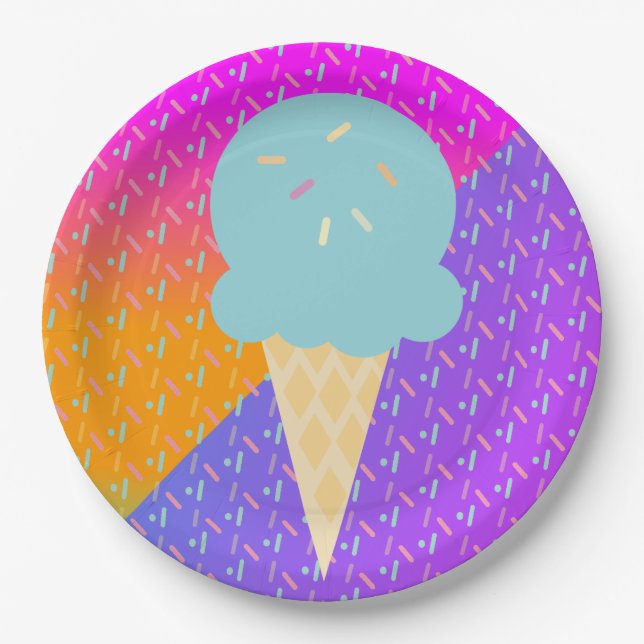 Summer Ice Cream Neon Sprinkles Party Pattern Paper Plates (Front)