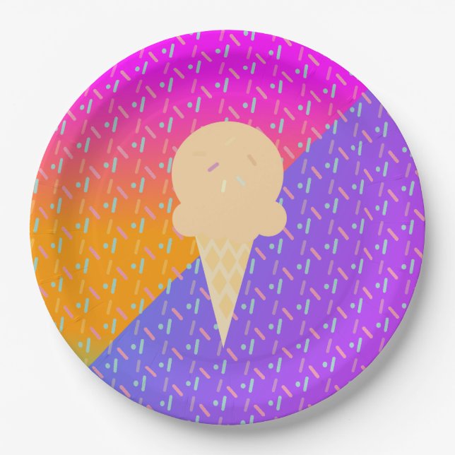 Summer Ice Cream Neon Sprinkles Party Pattern Paper Plates (Front)