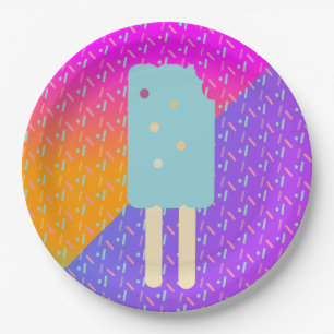Summer Ice Cream Neon Sprinkles Party Pattern Paper Plates