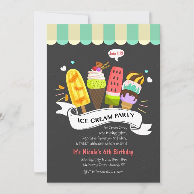 Summer Ice Cream Party Invitation (Front)