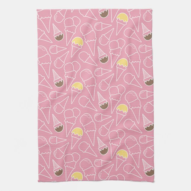 Summer Ice Cream Pattern Kitchen Towel (Vertical)