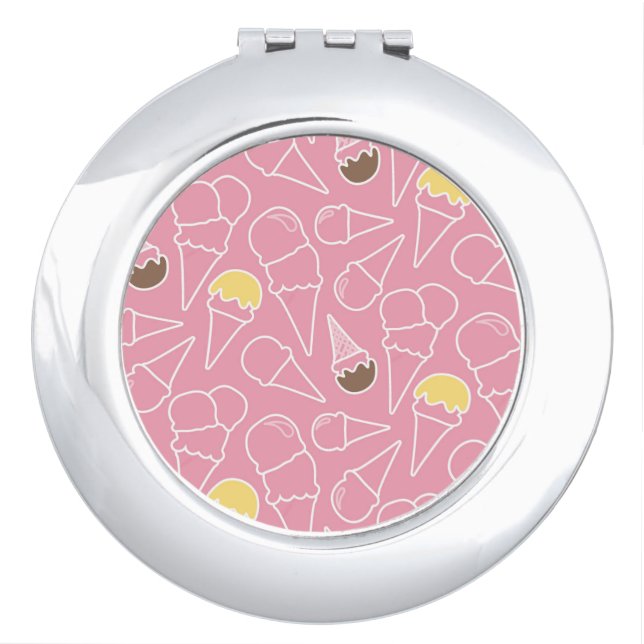 Summer Ice Cream Pattern Makeup Mirror (Front)