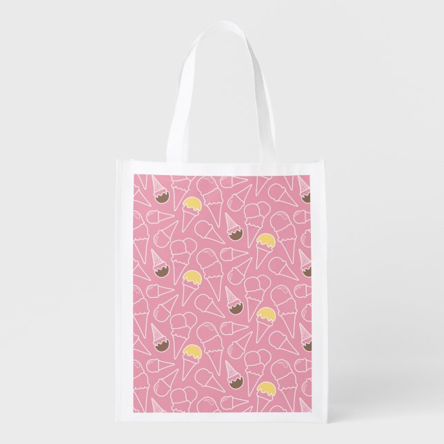 Summer Ice Cream Pattern Reusable Grocery Bag (Front)