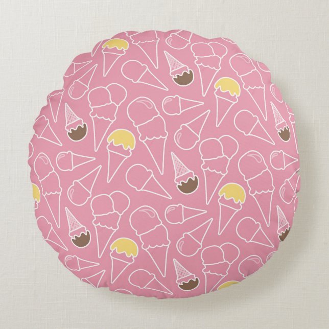 Summer Ice Cream Pattern Round Pillow (Front)