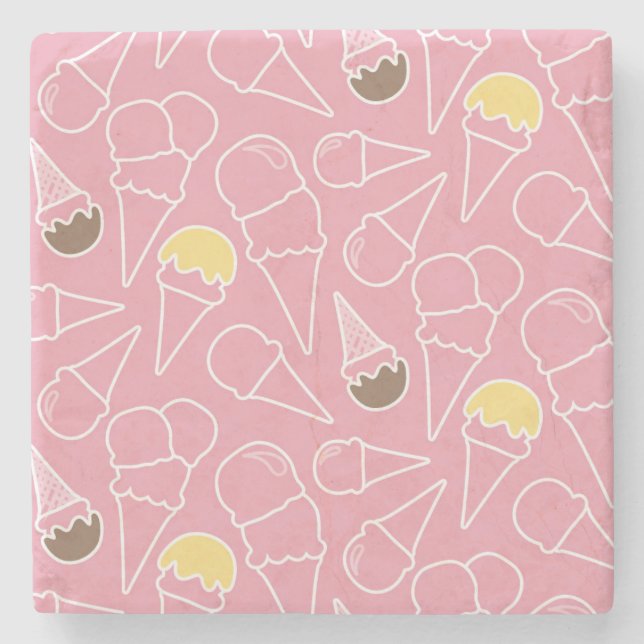 Summer Ice Cream Pattern Stone Coaster (Front)