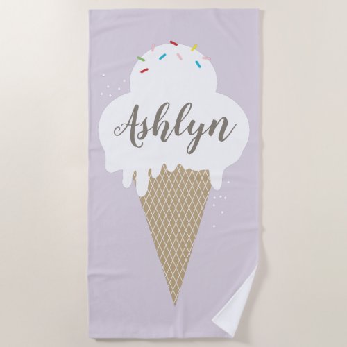 Summer Ice Cream Purple Beach Towel