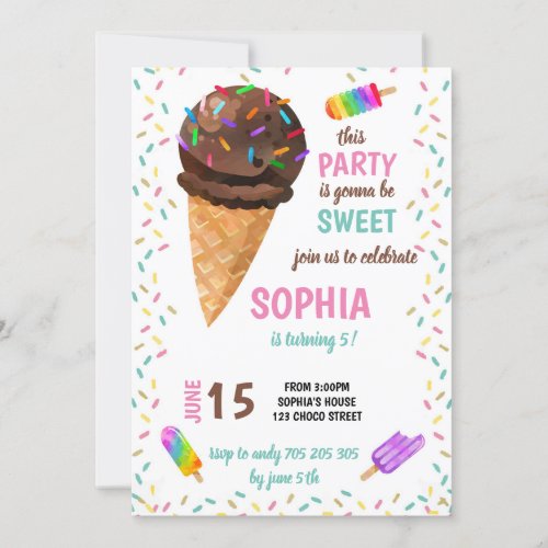 Summer Ice Cream Sprinkles Colorful Girl Birthday Invitation