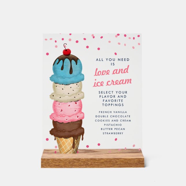 Summer Ice Cream Station Modern Bridal Shower Acrylic Sign (Front)