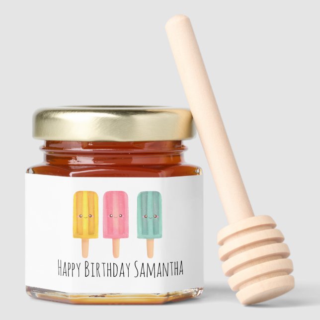 Summer Ice Cream Sticks Honey Jar Favors (Front)