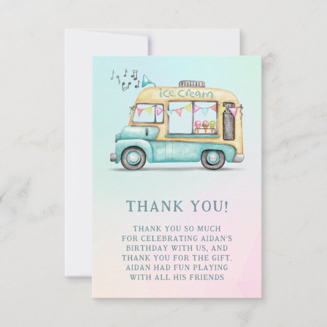 Summer Ice Cream Truck Birthday Party Thank You (Front)