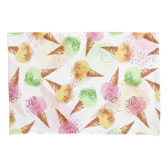 Summer Ice Cream Watercolor Pattern. Pillow Case (Front)