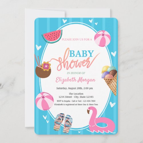 Summer Ice cream Watermelon Pool Toys Baby Shower Invitation