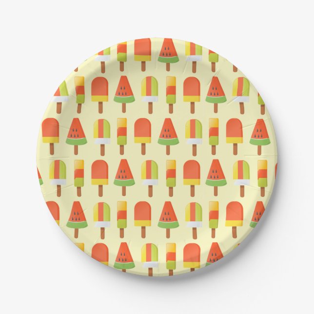 Summer Ice Lollies Popsicles Pattern Paper Plates (Front)