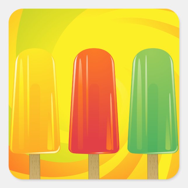 Summer Ice Pops Trio Bright Popsicles Square Sticker (Front)