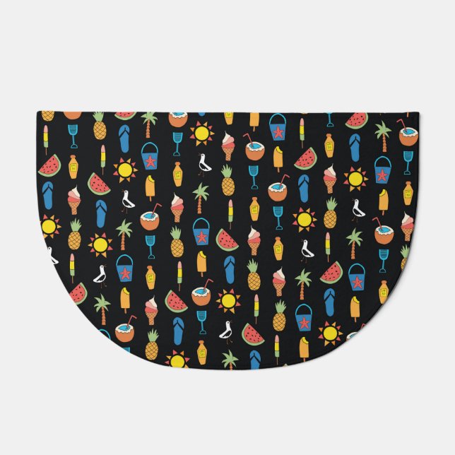 Summer Icons Black Seamless Background Doormat (Front)
