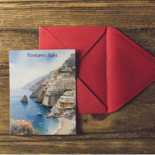 Summer in Positano Italy Watercolor Illustration Postcard