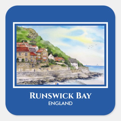 Summer in Runswick Bay England Farida Greenfield Square Sticker