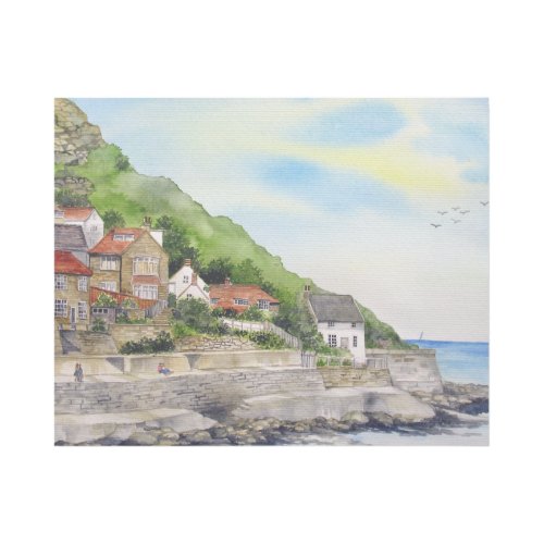 Summer in Runswick Bay England Watercolor Gallery Wrap