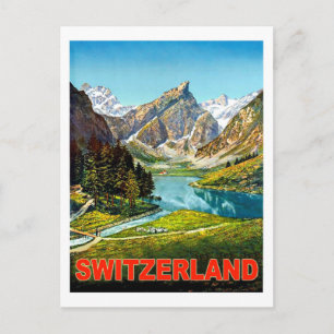 Summer in Switzerland mountains, vintage travel Postcard