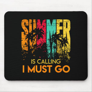 Summer is calling vintage must go retro beach palm mouse pad