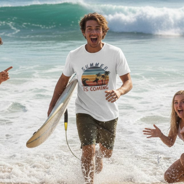 Summer Is Coming - 70s Retro Sunset Beach Vibes T-Shirt (Creator Uploaded)