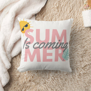 Summer is coming pink and gray typography throw pillow