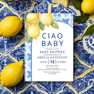 Summer Italian Blue Tiles Lemon Baby Shower Invitation