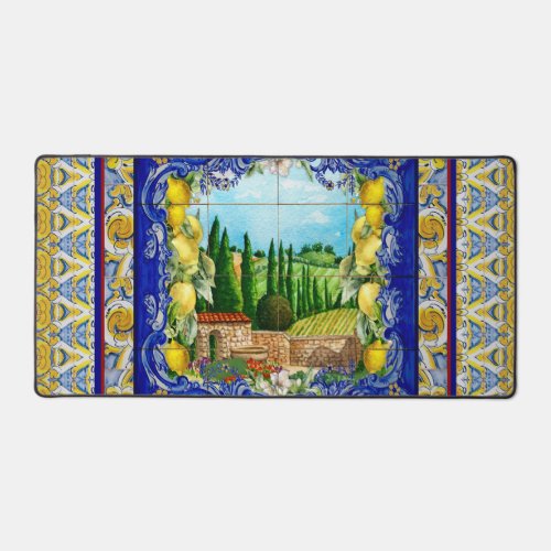 summer italian Majolica blue tiles citrus Desk Mat