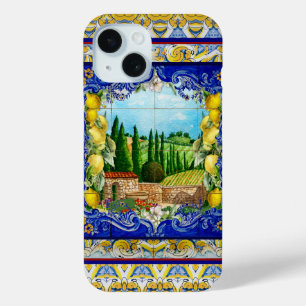 summer italian Majolica blue tiles citrus garden iPhone 15 Case