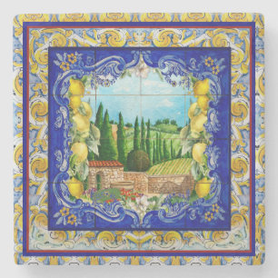 summer italian Majolica blue tiles citrus Stone Coaster
