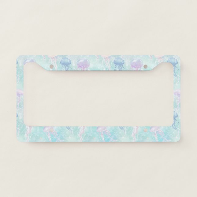 Summer Jellyfish Coastal Pattern License Plate Frame (Front)