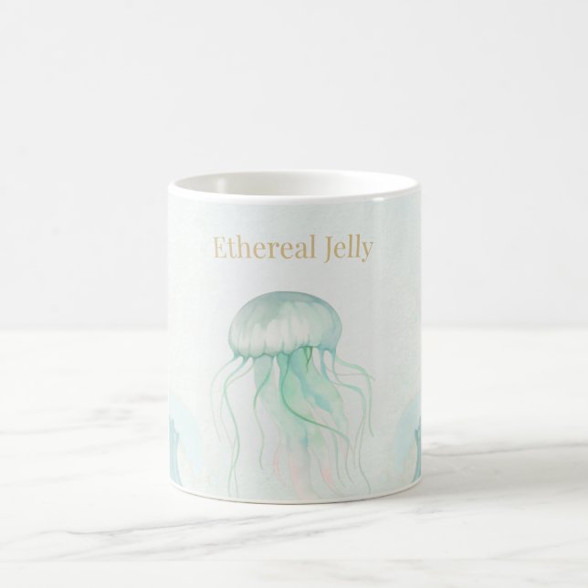 Summer Jellyfish Watercolor Ocean Design Coffee Mug (Center)