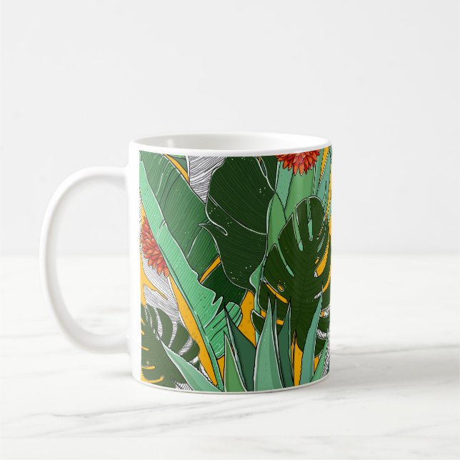 Summer Jungle: Bright Palm Pattern. Coffee Mug (Left)