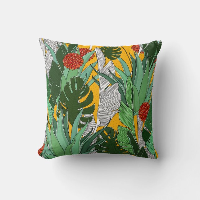 Summer Jungle: Bright Palm Pattern. Throw Pillow (Front)