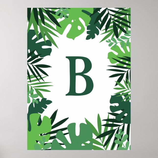 Summer jungle tropical palm leaves monogram poster (Front)