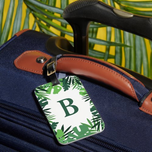 Summer jungle tropical palm monstera leaf monogram luggage tag