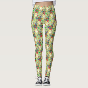 Summer Jungle Tropical Parrot Flowers Blossom Leggings