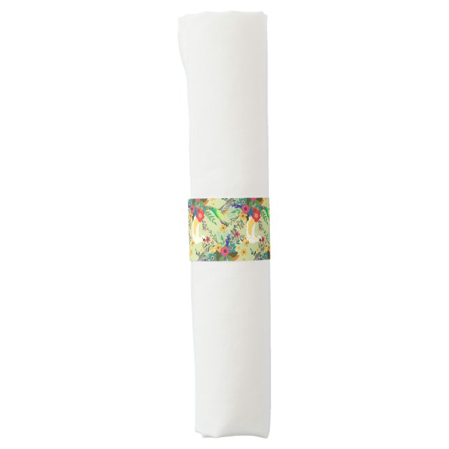 Summer Jungle Tropical Parrot Flowers Blossom Napkin Bands (Front)