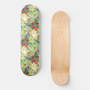 Summer Jungle Tropical Parrot Flowers Blossom Skateboard