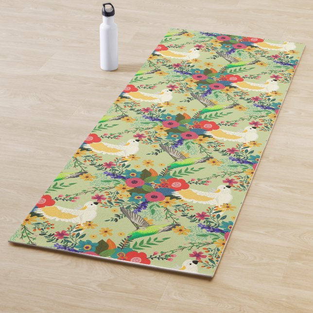Summer Jungle Tropical Parrot Flowers Blossom Yoga Mat (In Situ)