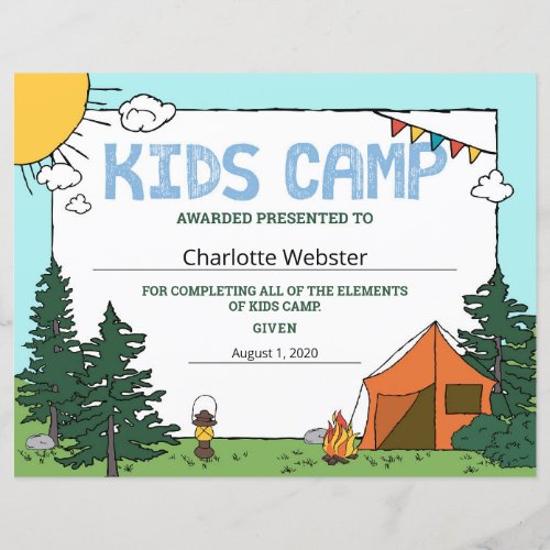 Summer Kids Camp Certificate Milestone Certificate