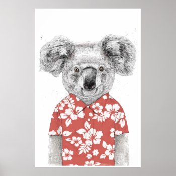 Summer Koala (red) Poster by bsolti at Zazzle
