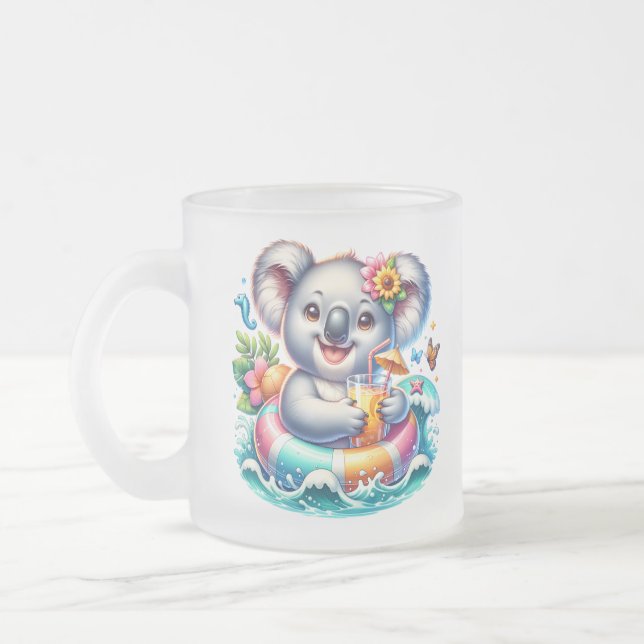 Summer Koala Sublimation Clipart-97702 Frosted Glass Coffee Mug (Left)