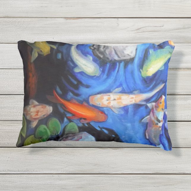 Summer Koi Outdoor Accent Pillow 16" x 12" (Back)
