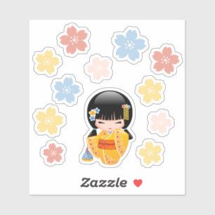 Summer Kokeshi Doll - Cute Kimono Geisha Girl Sticker