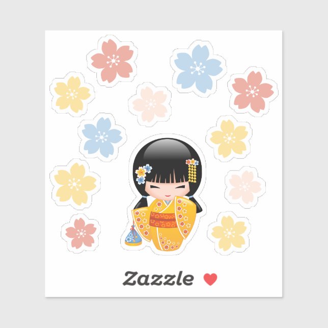 Summer Kokeshi Doll - Cute Kimono Geisha Girl Sticker (Sheet)